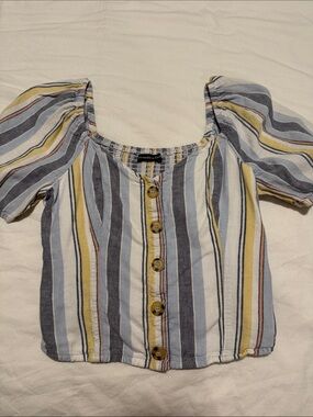 Abercrombie & Fitch Striped Puff Sleeve Top